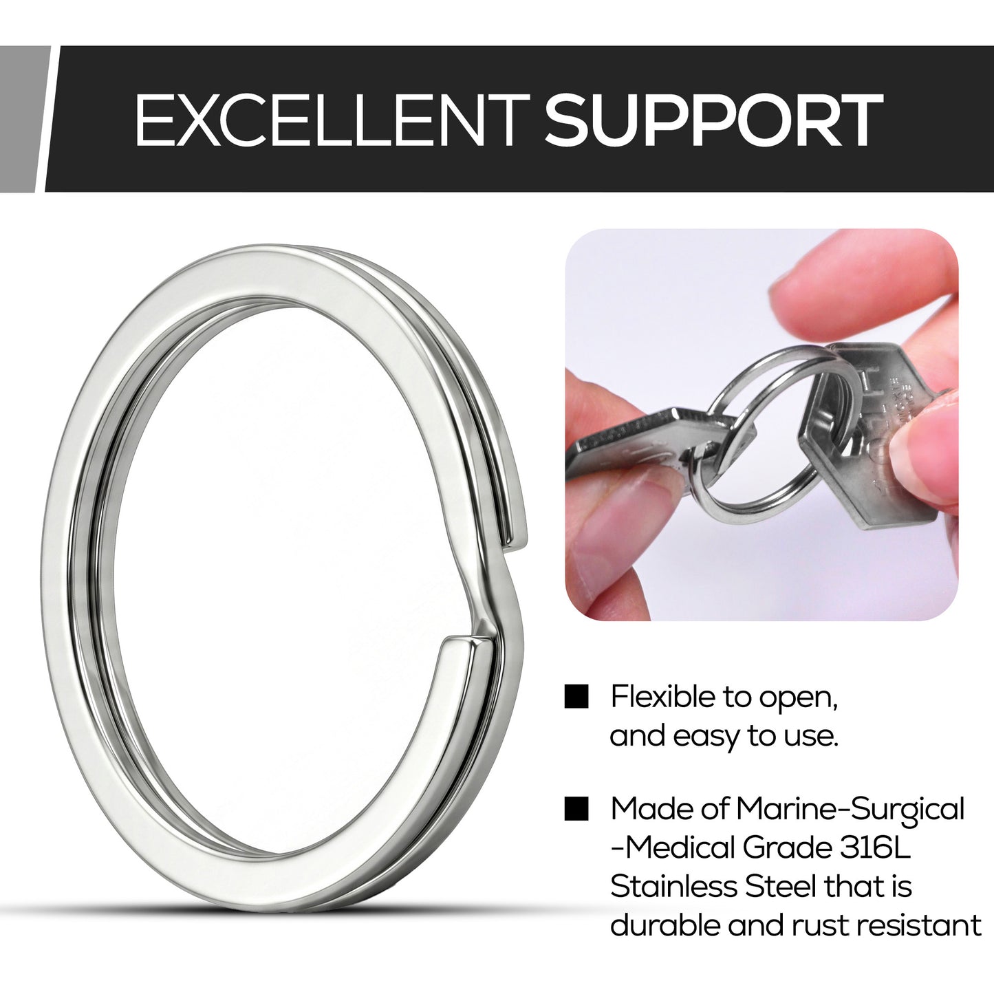 CREST Marine Grade Key Rings — 316L Split Ring Keychain Rings, 1.18 in / 30mm