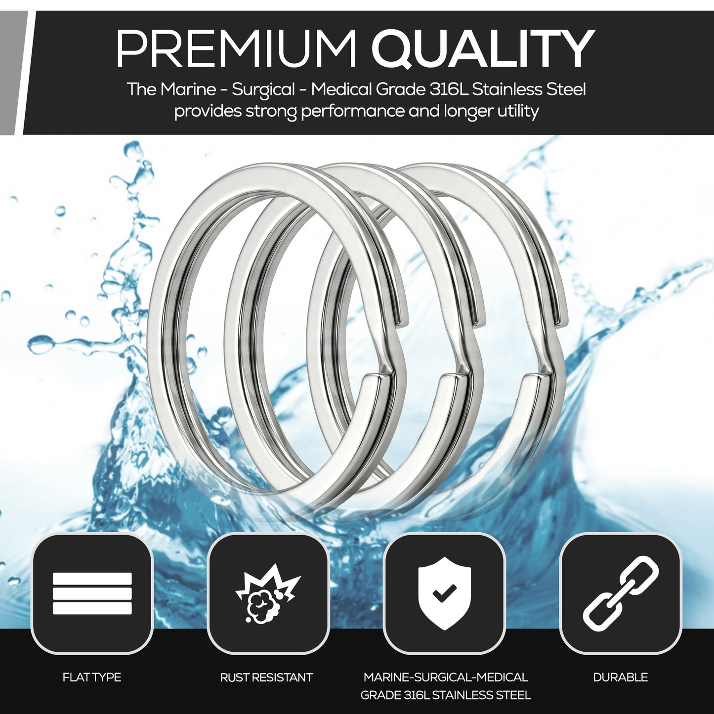 CREST Marine Grade Key Rings — 316L Split Ring Keychain Rings, 1.18 in / 30mm