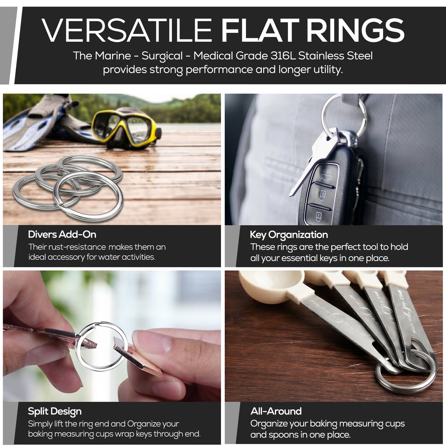 CREST Marine Grade Key Rings — 316L Split Ring Keychain Rings, 1.18 in / 30mm
