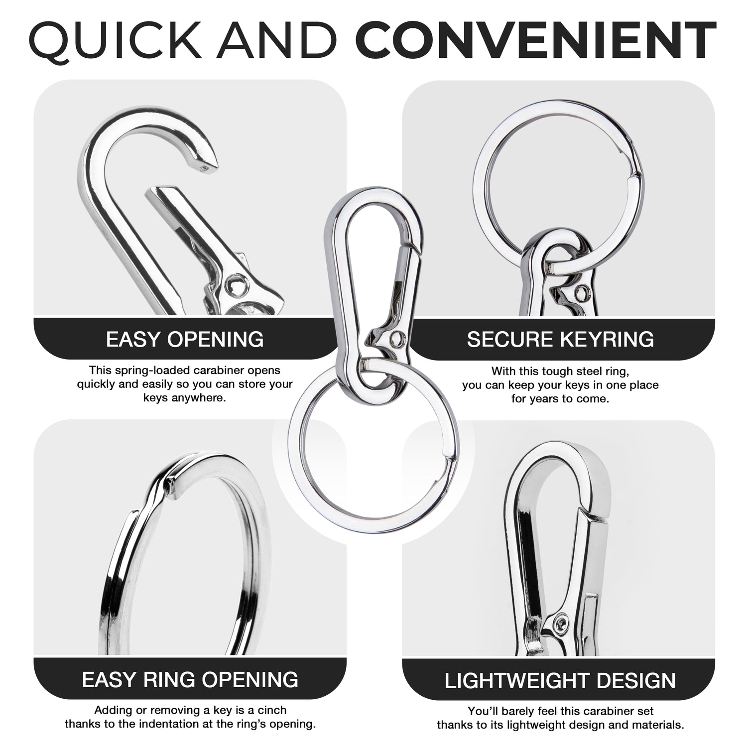 4 Piece Key Rings with small Carabiners – CREST Products